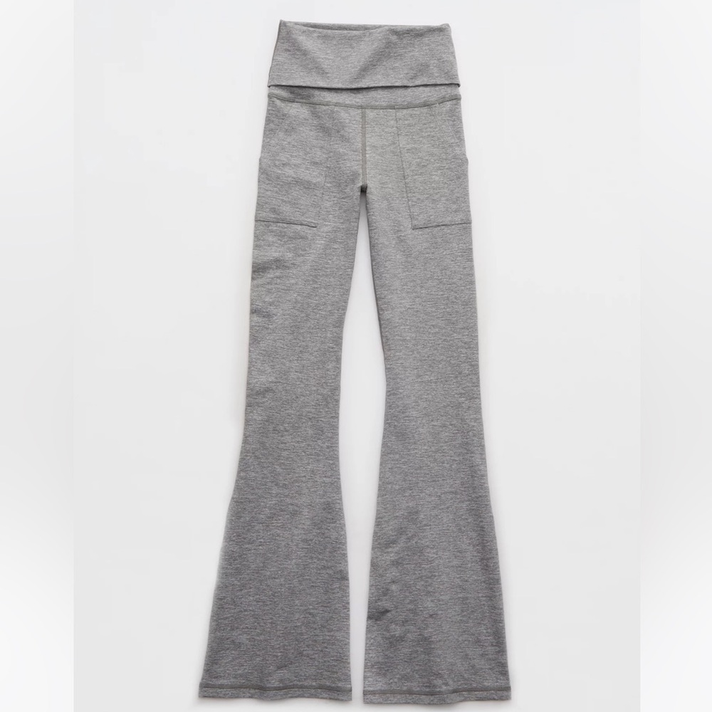 NWOT Y2K Aerie Fold-Over Heathered Grey Flare Leggings (Short)
